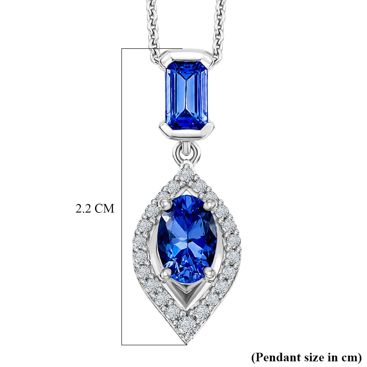 D'Joy - Tanzanite &amp; White Zircon Drop Pendant with Chain (Size 20) in Rhodium Overlay Sterling Silver V32658907 6