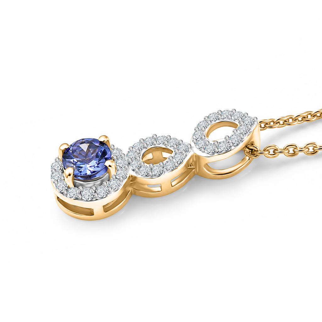 D'Joy - Tanzanite & White Zircon Halo Infinity Pendant with Chain (Size 20) in Yellow Gold Plated Sterling Silver_4478971_3