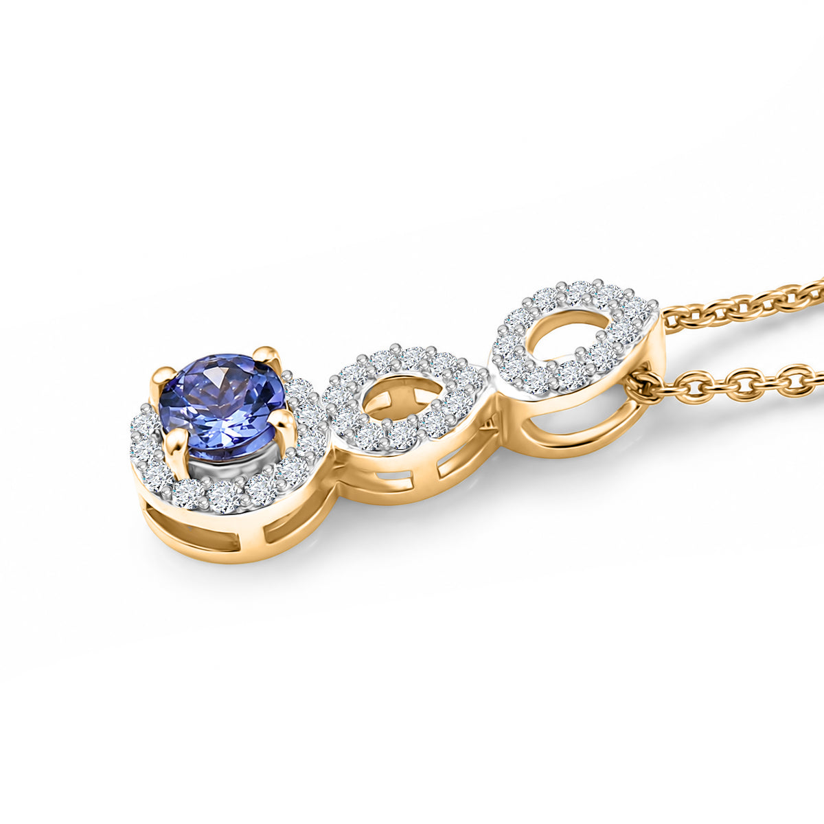 D'Joy - Tanzanite &amp; White Zircon Halo Drop Pendant with Chain (Size 20) in Yellow Gold Plated Sterling Silver V32520191 4