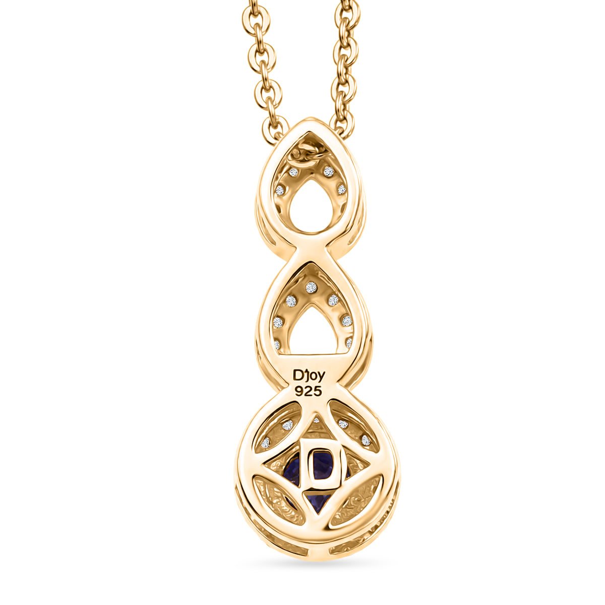 D'Joy - Tanzanite &amp; White Zircon Halo Drop Pendant with Chain (Size 20) in Yellow Gold Plated Sterling Silver V32520191 5