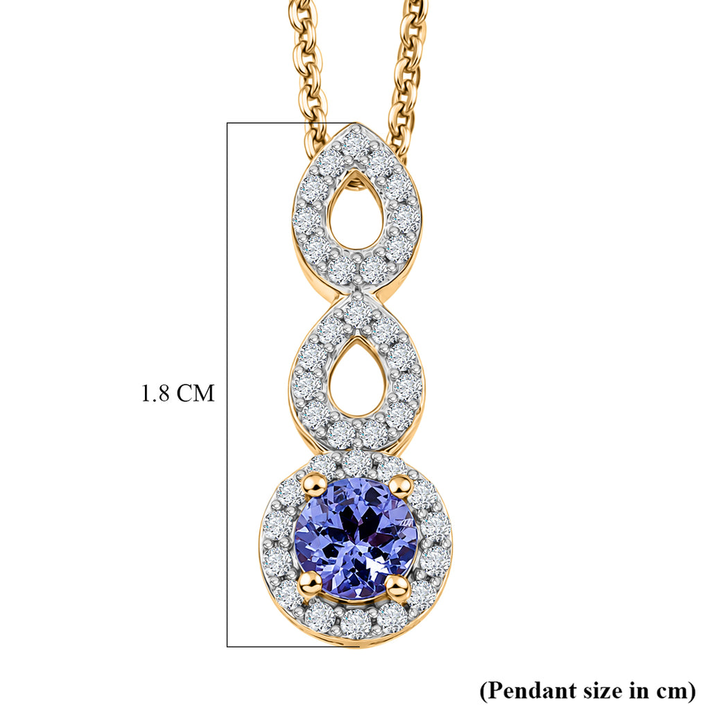 D'Joy - Tanzanite & White Zircon Halo Infinity Pendant with Chain (Size 20) in Yellow Gold Plated Sterling Silver_4478971_5