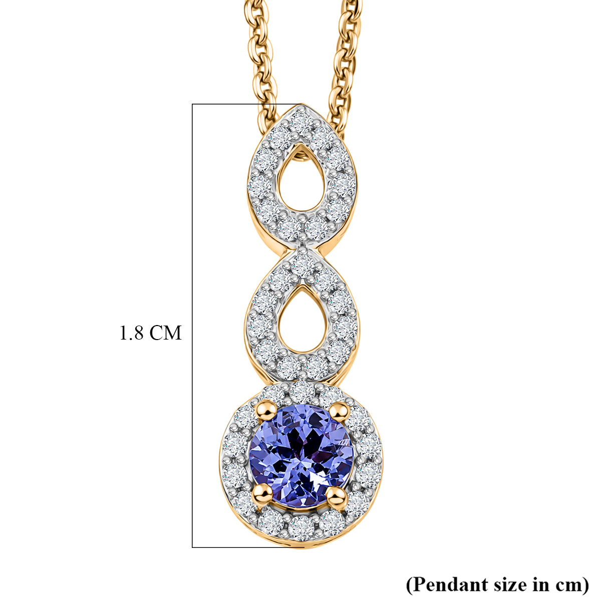 D'Joy - Tanzanite &amp; White Zircon Halo Drop Pendant with Chain (Size 20) in Yellow Gold Plated Sterling Silver V32520191 6