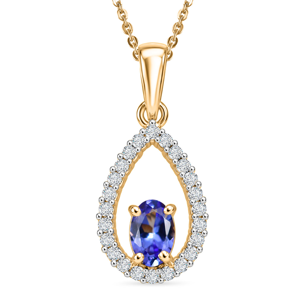 D'Joy - Tanzanite & White Zircon Pendant with Chain (Size 20) in Yellow Gold Plated Sterling Silver_4478972