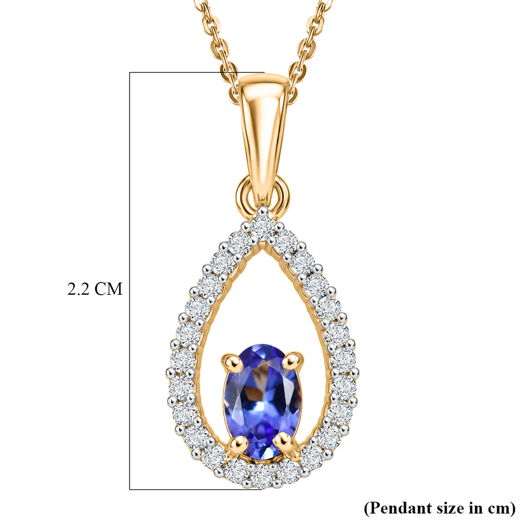 D'Joy - Tanzanite & White Zircon Pendant with Chain (Size 20) in Yellow Gold Plated Sterling Silver_4478972_5