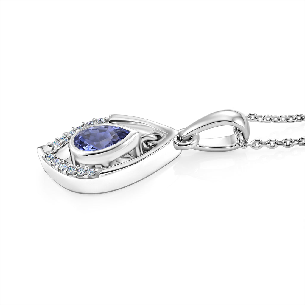 D'Joy - Tanzanite & White Zircon Pendant with Chain (Size 20) in Rhodium Overlay Sterling Silver_4478973_3