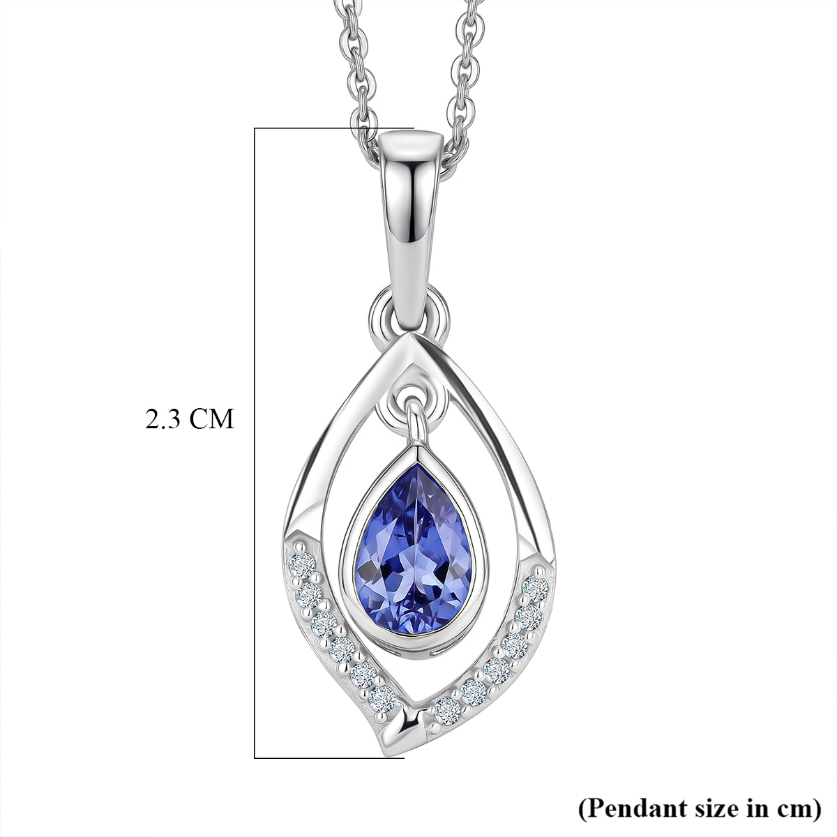 D'Joy - Tanzanite &amp; White Zircon Pear Cut Pendant with Chain (Size 20) in Rhodium Overlay Sterling Silver V32519573 7