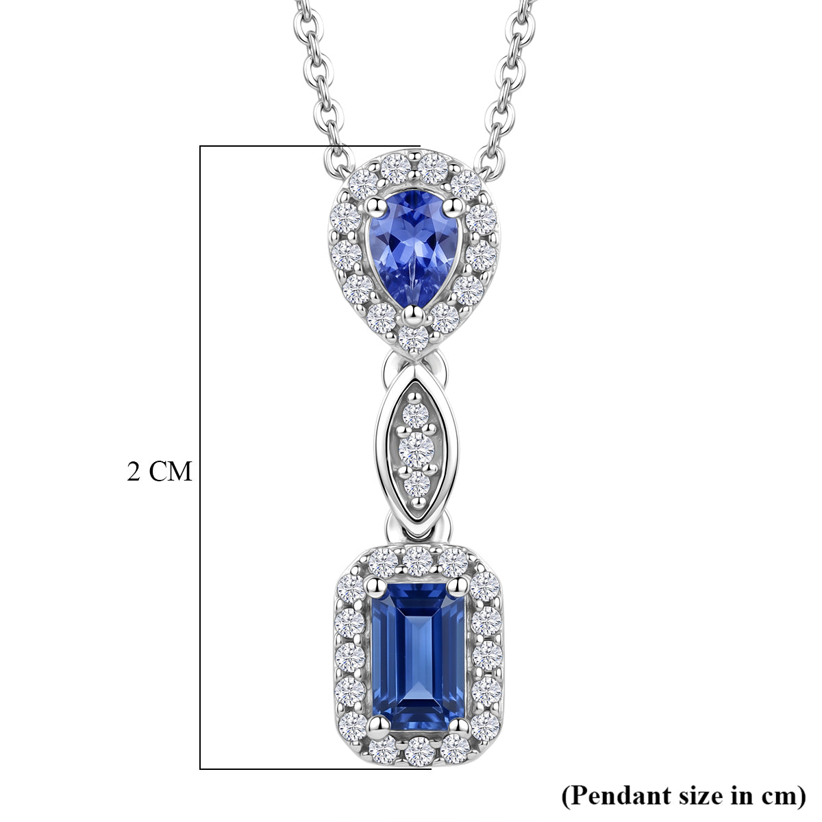 D'Joy - Tanzanite &amp; White Zircon Drop Pendant with Chain (Size 20) in Rhodium Overlay Sterling Silver V32518969 2