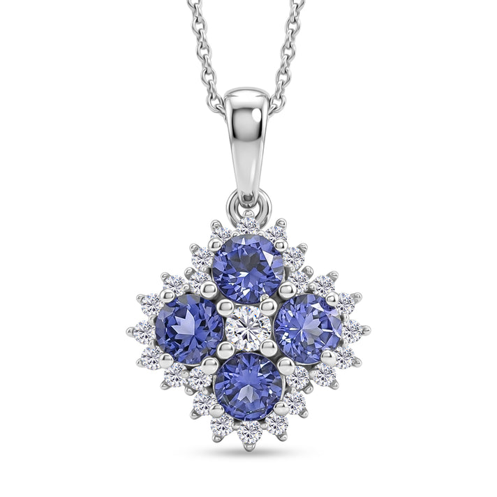Luxuriant - Tanzanite &amp; Lab Grown Diamond (SI-G-H) Cluster Pendant with Chain (Size 20) in Rhodium Overlay Sterling Silver 1.50 Ct. 4478977 1