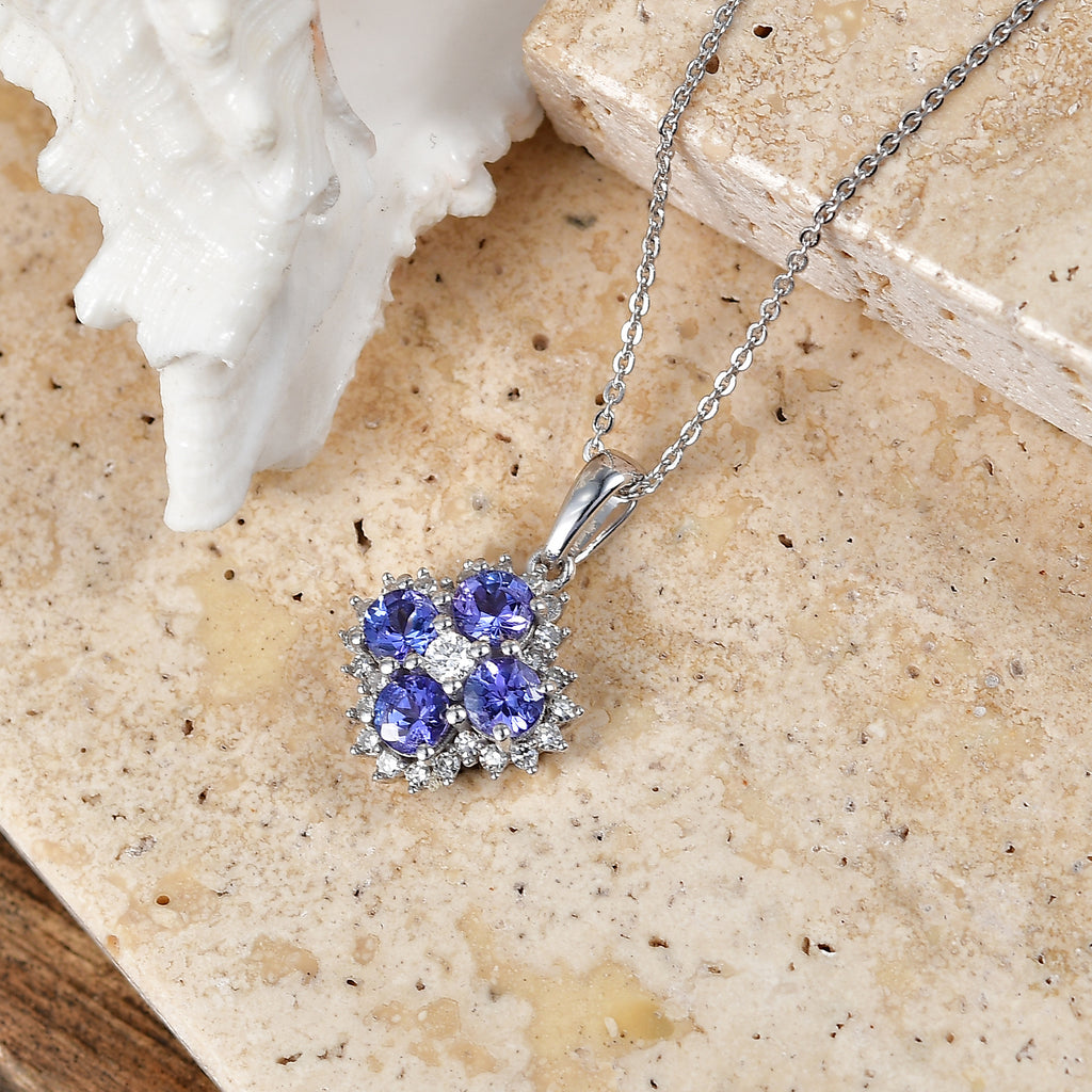 Luxuriant - Tanzanite & Lab Grown Diamond (SI/G-H) Pendant with Chain (Size 20) in Rhodium Overlay Sterling Silver 1.50 Ct._4478977_2