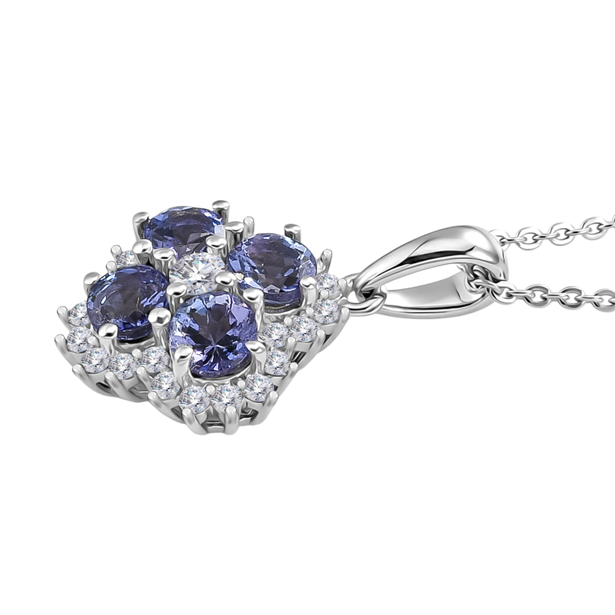 Luxuriant - Tanzanite &amp; Lab Grown Diamond (SI-G-H) Cluster Pendant with Chain (Size 20) in Rhodium Overlay Sterling Silver 1.50 Ct. 4478977 3