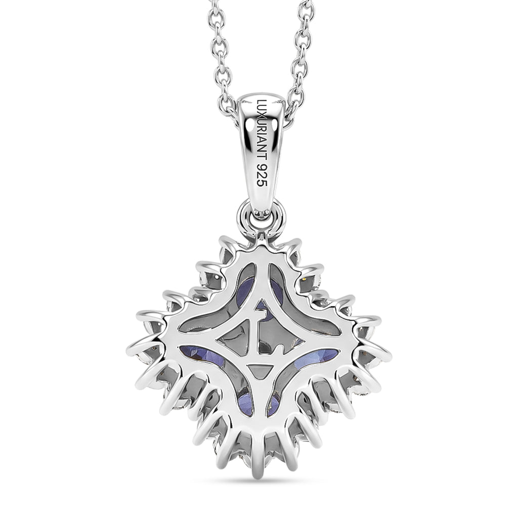 Luxuriant - Tanzanite & Lab Grown Diamond (SI/G-H) Pendant with Chain (Size 20) in Rhodium Overlay Sterling Silver 1.50 Ct._4478977_4
