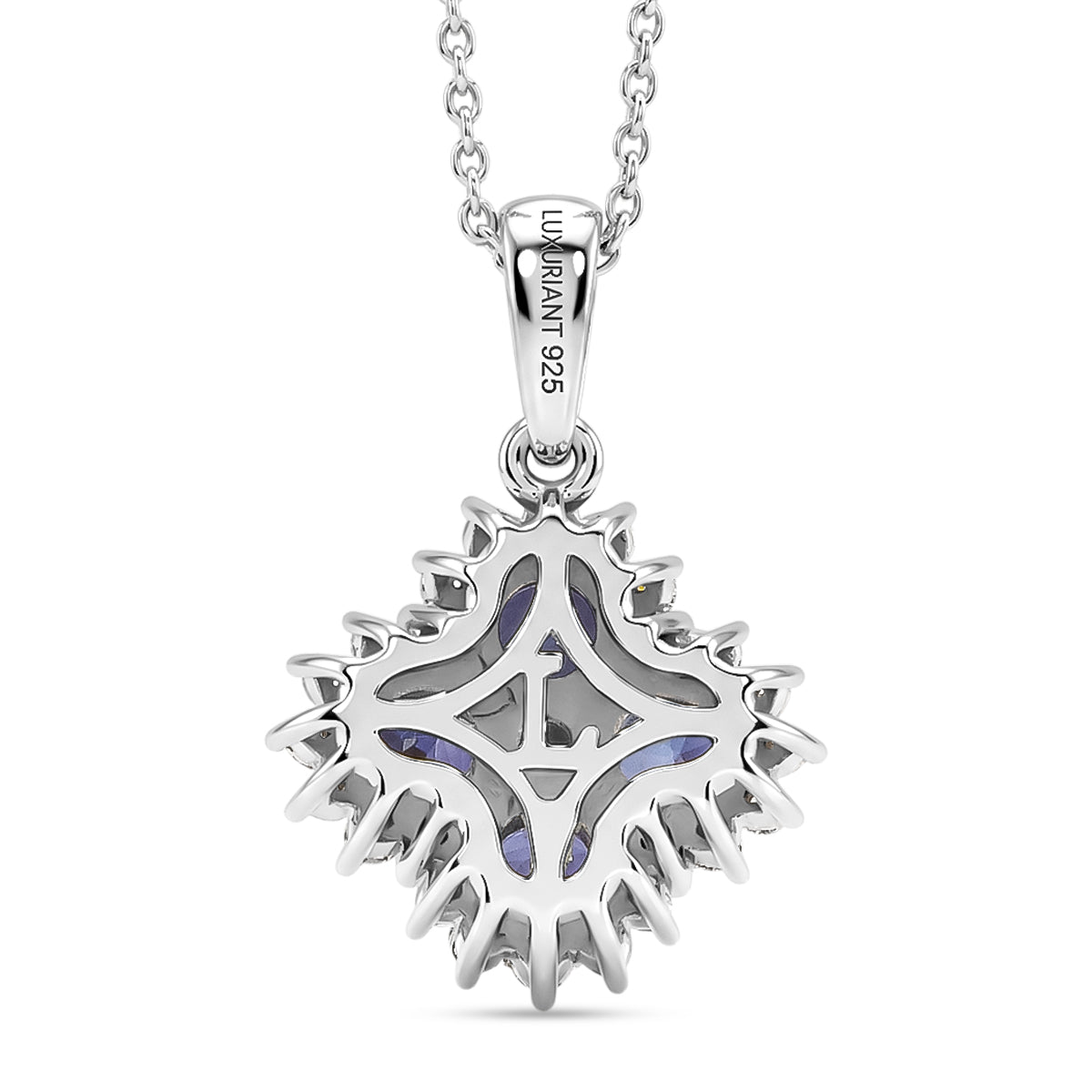 Luxuriant - Tanzanite &amp; Lab Grown Diamond (SI-G-H) Cluster Pendant with Chain (Size 20) in Rhodium Overlay Sterling Silver 1.50 Ct. 4478977 4