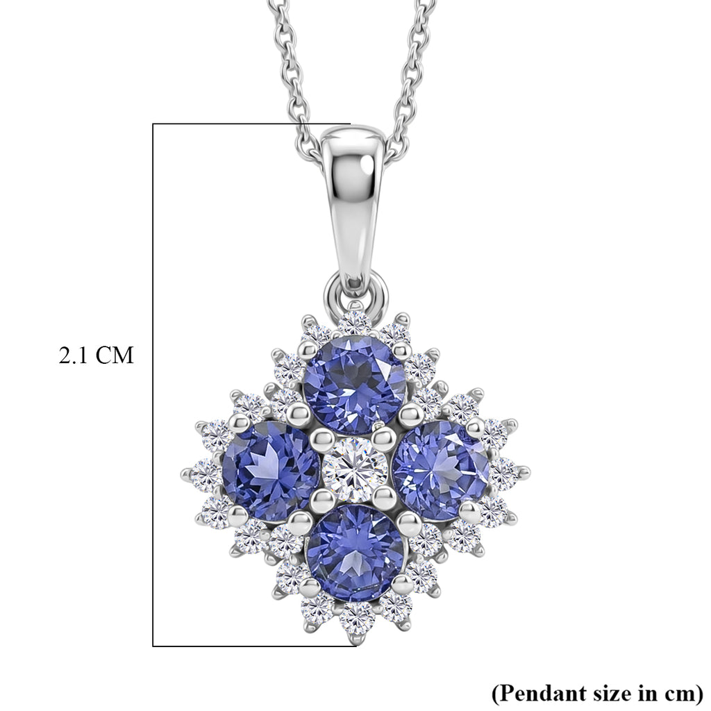 Luxuriant - Tanzanite & Lab Grown Diamond (SI/G-H) Pendant with Chain (Size 20) in Rhodium Overlay Sterling Silver 1.50 Ct._4478977_6
