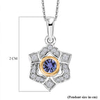D'Joy - Tanzanite & White Zircon Pendant with Chain (Size 20) in Platinum Overlay & Yellow Gold Plated Sterling Silver_4478979_5