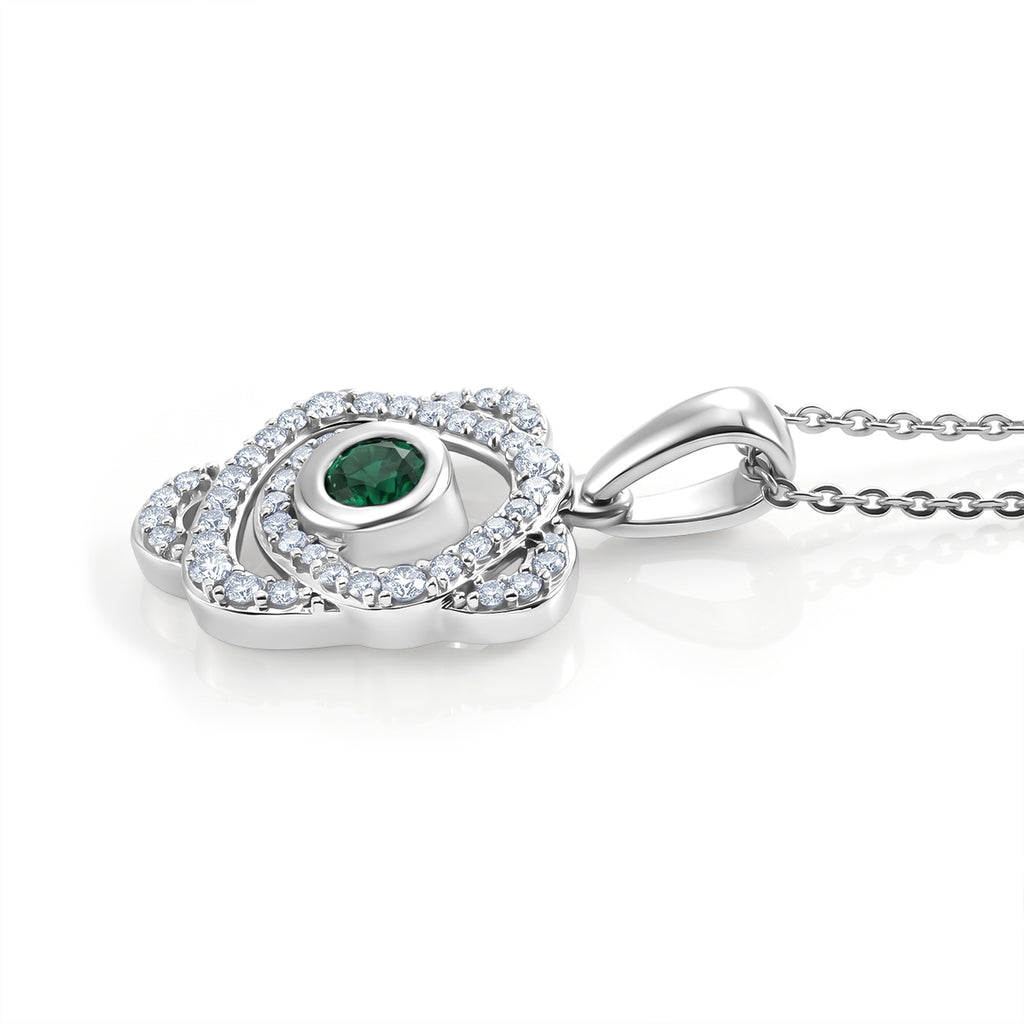 D'Joy - AAA Premium Zambian Emerald & White Zircon Pendant with Chain (Size 20) in Rhodium Overlay Sterling Silver_4479016_3