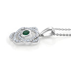 D'Joy - AAA Premium Zambian Emerald & White Zircon Pendant with Chain (Size 20) in Rhodium Overlay Sterling Silver_4479016_3