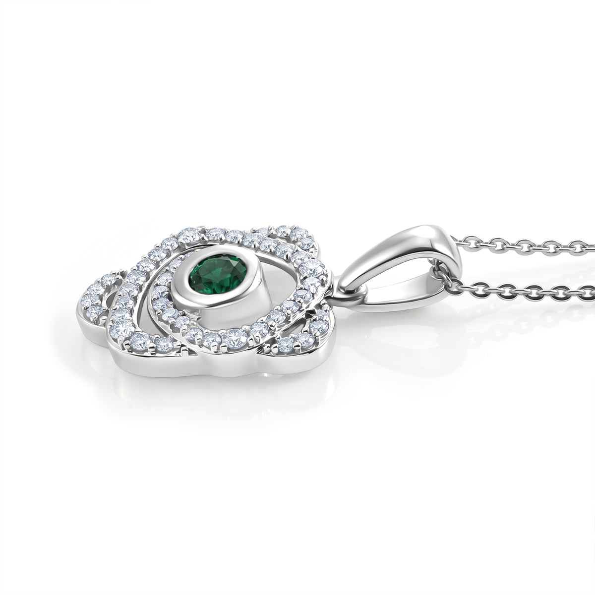 D'Joy - AAA Premium Zambian Emerald &amp; White Zircon Pendant with Chain (Size 20) in Rhodium Overlay Sterling Silver 4479016 4