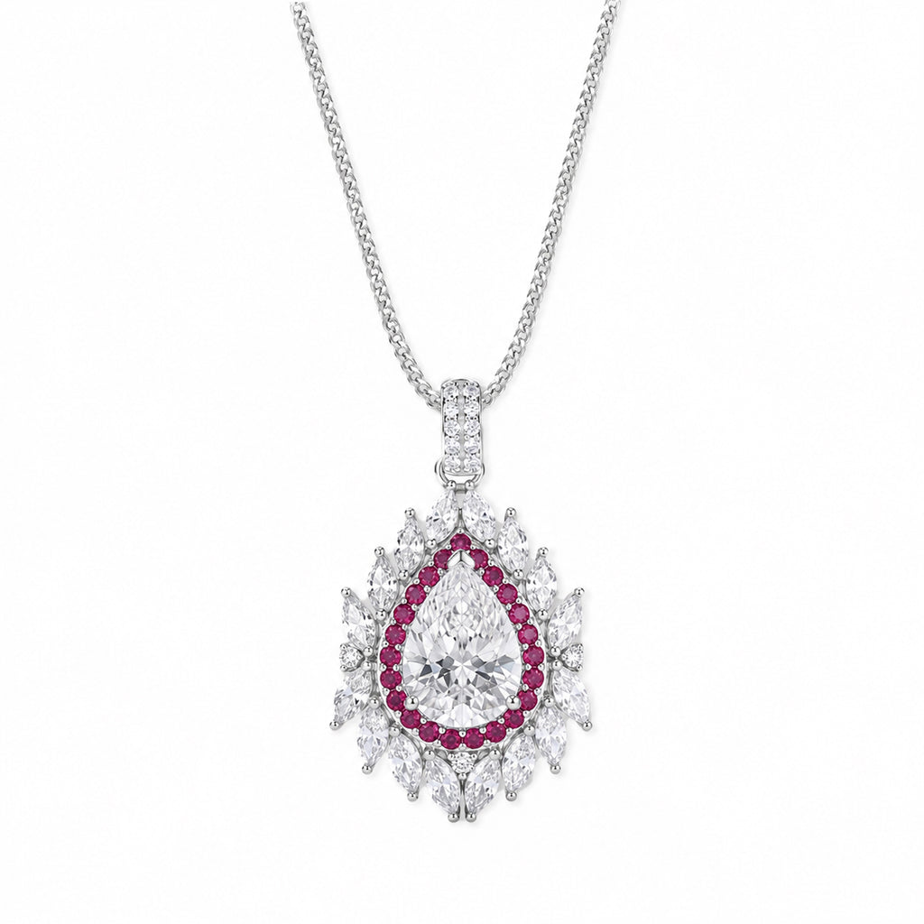 Moissanite & Pink Sapphire Pendant with Chain (Size 18) in Rhodium Overlay Sterling Silver 3.76 Ct._4479237