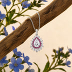 Moissanite & Pink Sapphire Halo Pendant with Chain (Size 18) in Rhodium Overlay Sterling Silver 3.76 Ct._4479237_2