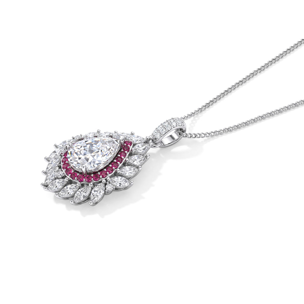 Moissanite & Pink Sapphire Pendant with Chain (Size 18) in Rhodium Overlay Sterling Silver 3.76 Ct._4479237_3