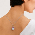 Moissanite & Pink Sapphire Halo Pendant with Chain (Size 18) in Rhodium Overlay Sterling Silver 3.76 Ct._4479237_6