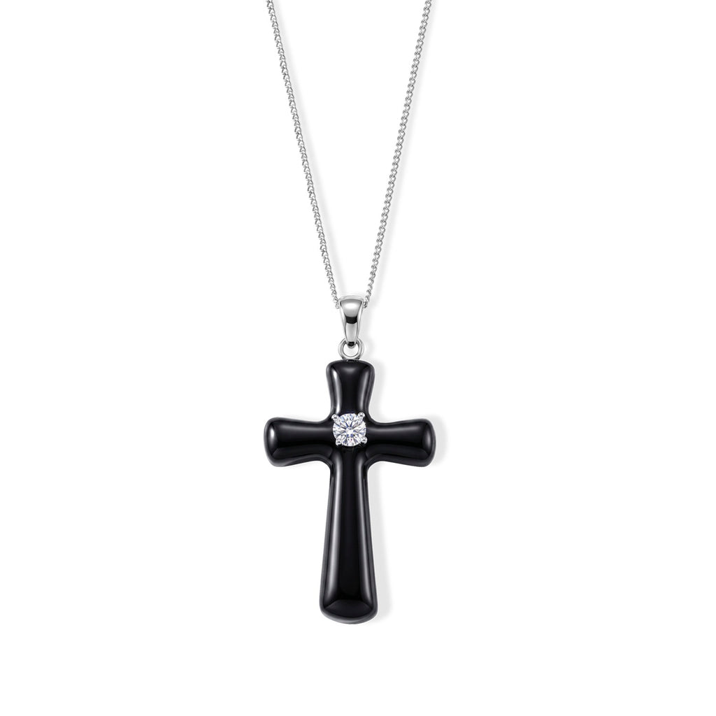 D'Joy - Dyed Black Jade & Moissanite Pendant with Chain (Size 18) with Lobster Clasp in Rhodium Overlay Sterling Silver 18.20 Ct._4479260