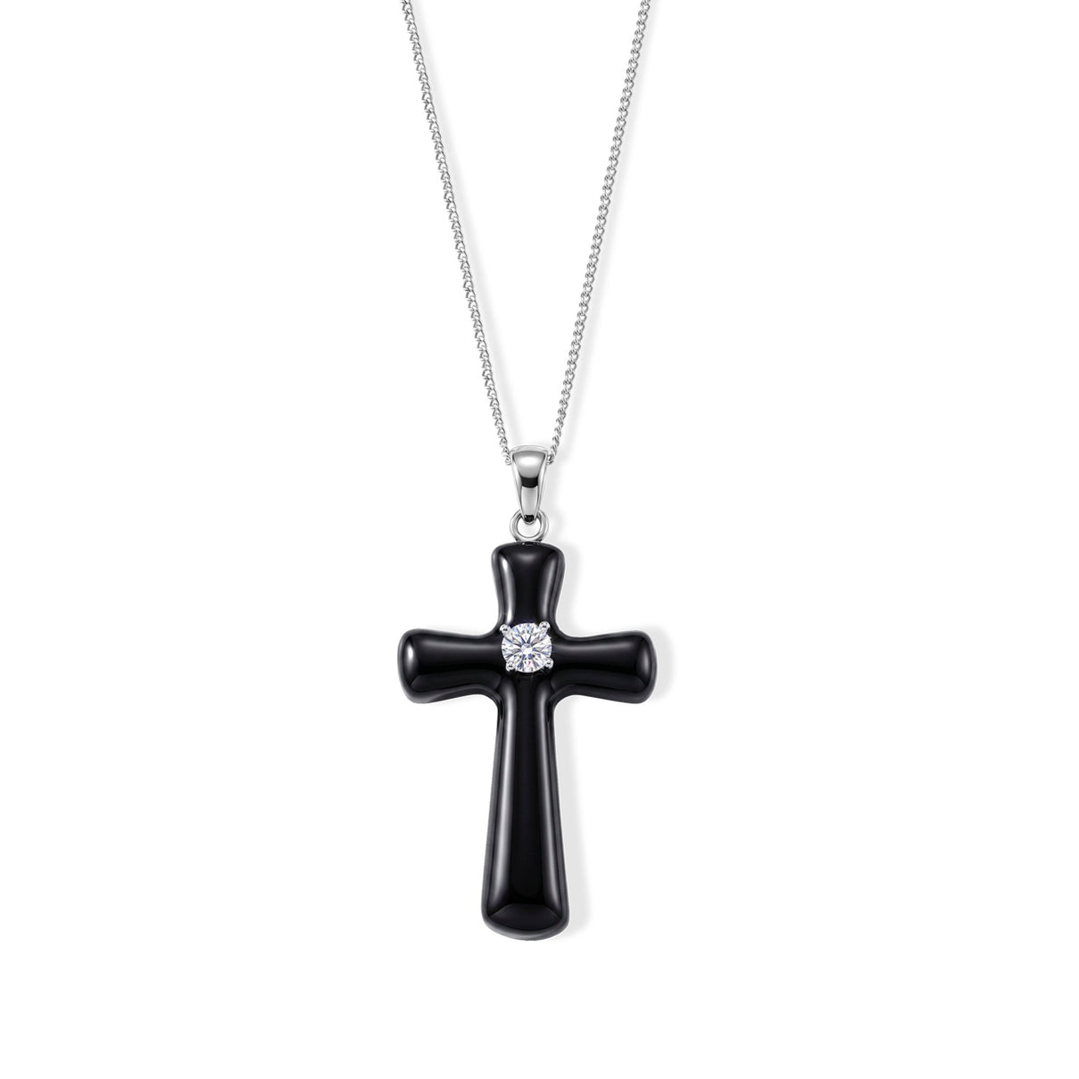 D'Joy - Dyed Black Jade &amp; Moissanite Pendant with Chain (Size 18) with Lobster Clasp in Rhodium Overlay Sterling Silver 18.20 Ct. 4479260 0