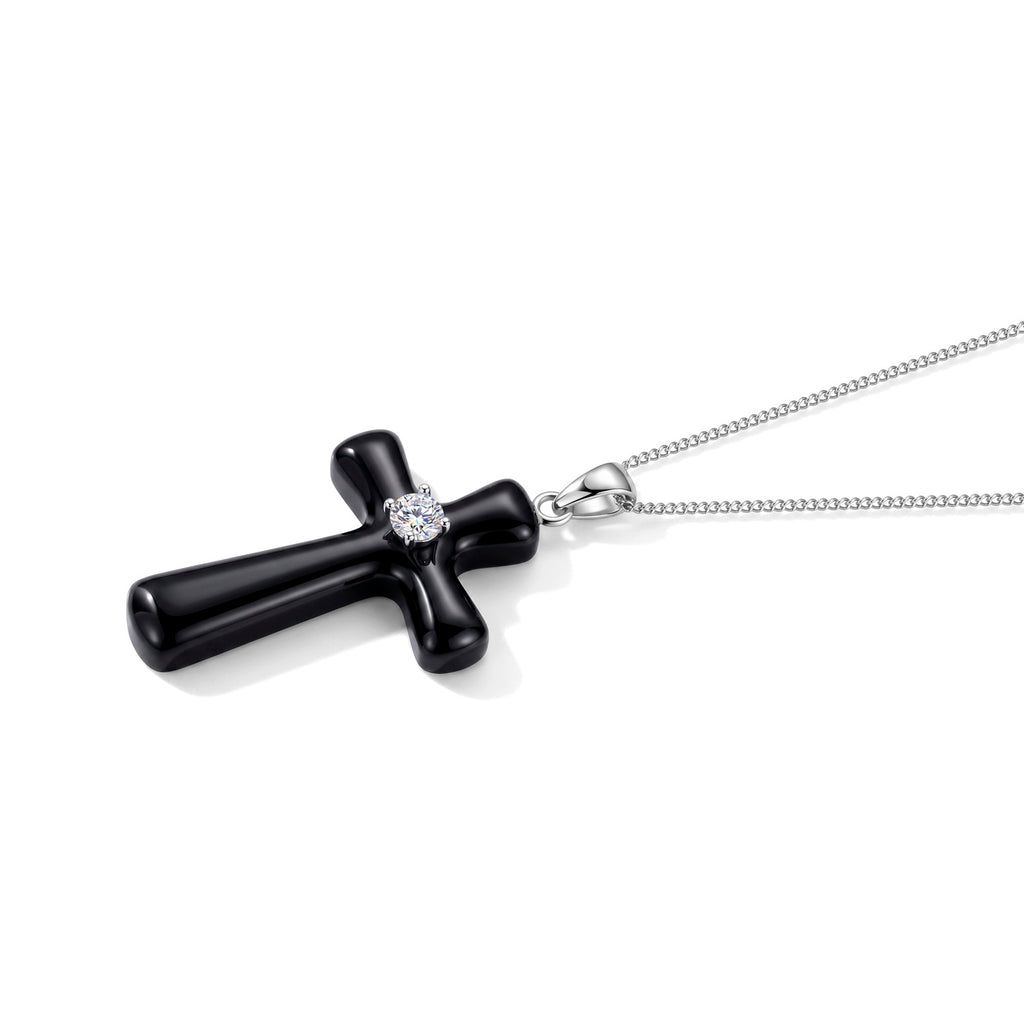 D'Joy - Dyed Black Jade & Moissanite Pendant with Chain (Size 18) with Lobster Clasp in Rhodium Overlay Sterling Silver 18.20 Ct._4479260_2