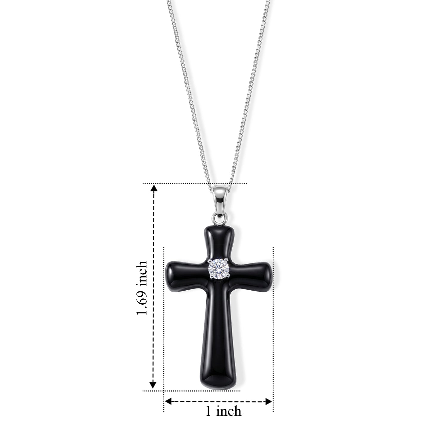 D'Joy - Dyed Black Jade &amp; Moissanite Pendant with Chain (Size 18) with Lobster Clasp in Rhodium Overlay Sterling Silver 18.20 Ct. 4479260 3