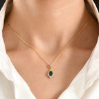D'Joy - Natural Chrome Diopside & White Zircon Halo Drop Pendant with Chain (Size 20) in Yellow Gold Plated Sterling Silver 1.15 Ct._4479349_1