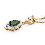 D'Joy - Natural Chrome Diopside & White Zircon Halo Drop Pendant with Chain (Size 20) in Yellow Gold Plated Sterling Silver 1.15 Ct._4479349_3