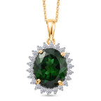 Luxuriant - Natural Chrome Diopside & Lab Grown Diamond (SI/G-H) Halo Pendant with Chain (Size 20) in 18K Vermeil Yellow Gold Plated Sterling Silver 5.25 Ct._4479351