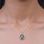 Luxuriant - Natural Chrome Diopside & Lab Grown Diamond (SI/G-H) Halo Pendant with Chain (Size 20) in 18K Vermeil Yellow Gold Plated Sterling Silver 5.25 Ct._4479351_1