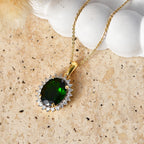 Luxuriant - Natural Chrome Diopside & Lab Grown Diamond (SI/G-H) Halo Pendant with Chain (Size 20) in 18K Vermeil Yellow Gold Plated Sterling Silver 5.25 Ct._4479351_2