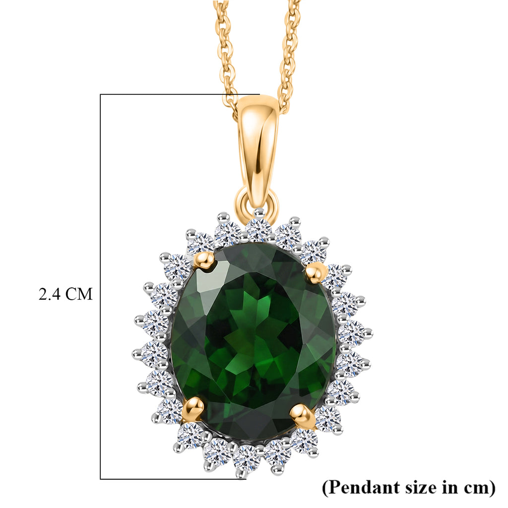 Luxuriant - Natural Chrome Diopside & Lab Grown Diamond (SI/G-H) Halo Pendant with Chain (Size 20) in 18K Vermeil Yellow Gold Plated Sterling Silver 5.25 Ct._4479351_5
