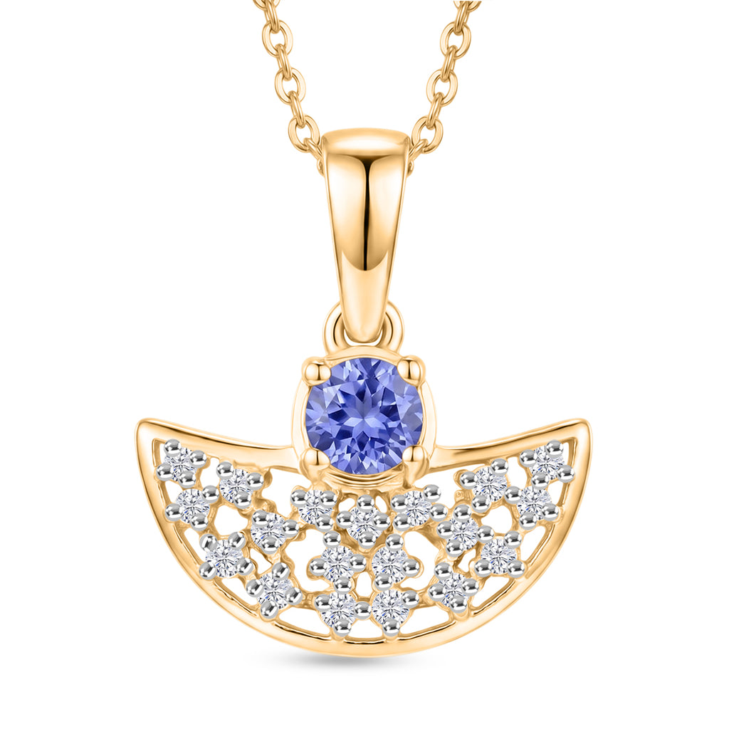 D'Joy - Tanzanite & White Zircon Pendant with Chain (Size 20) in Yellow Gold Plated Sterling Silver_4479541