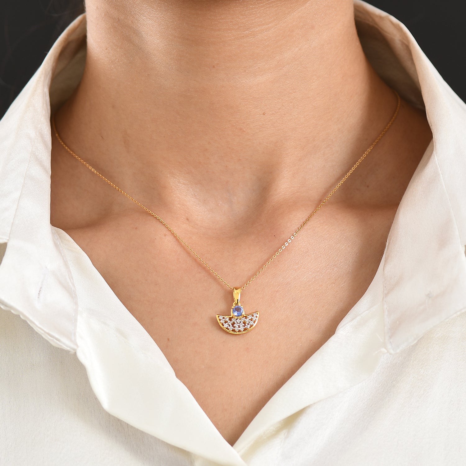 D'Joy - Tanzanite &amp; White Zircon Pendant with Chain (Size 20) in Yellow Gold Plated Sterling Silver V32514446 2