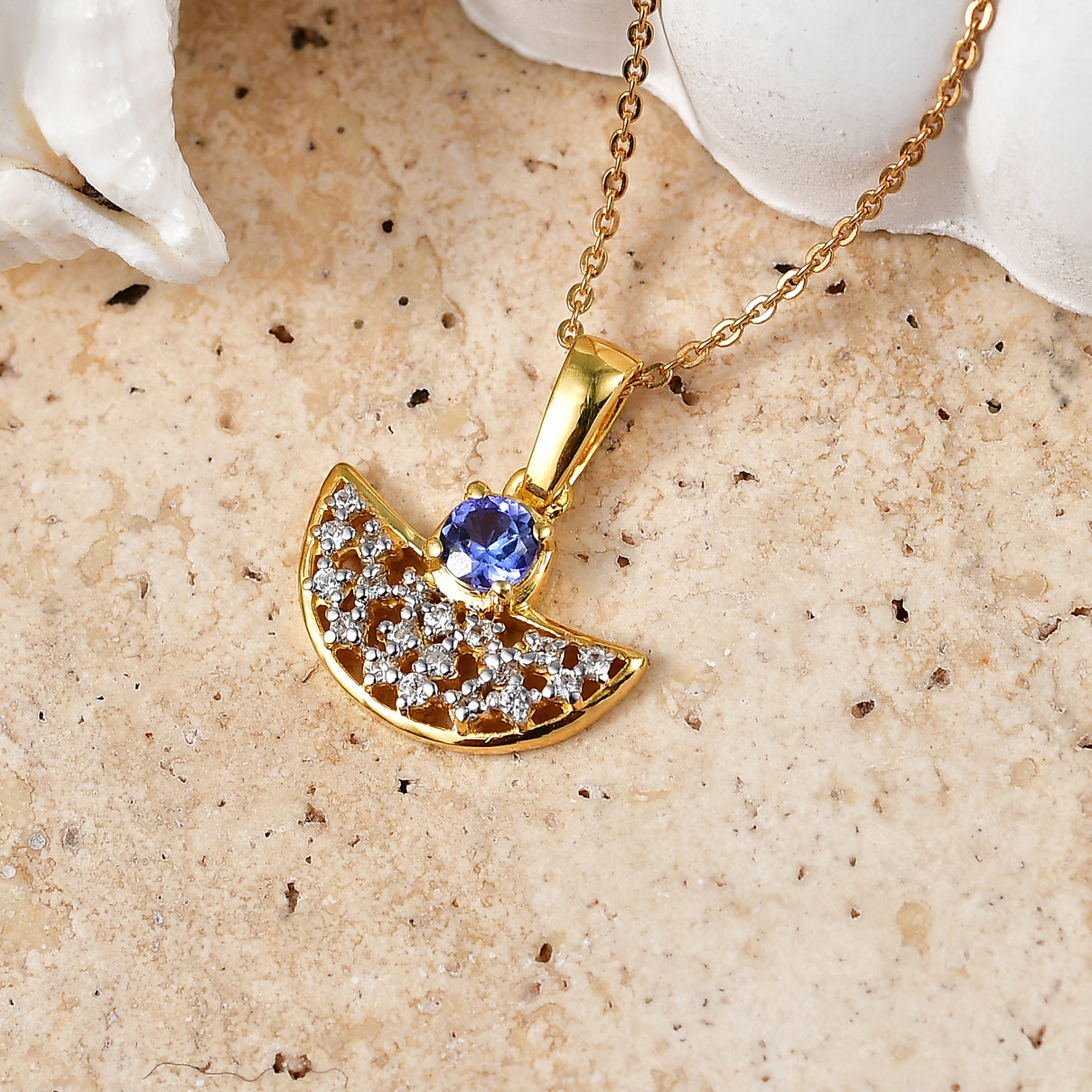 D'Joy - Tanzanite &amp; White Zircon Pendant with Chain (Size 20) in Yellow Gold Plated Sterling Silver V32514446 3