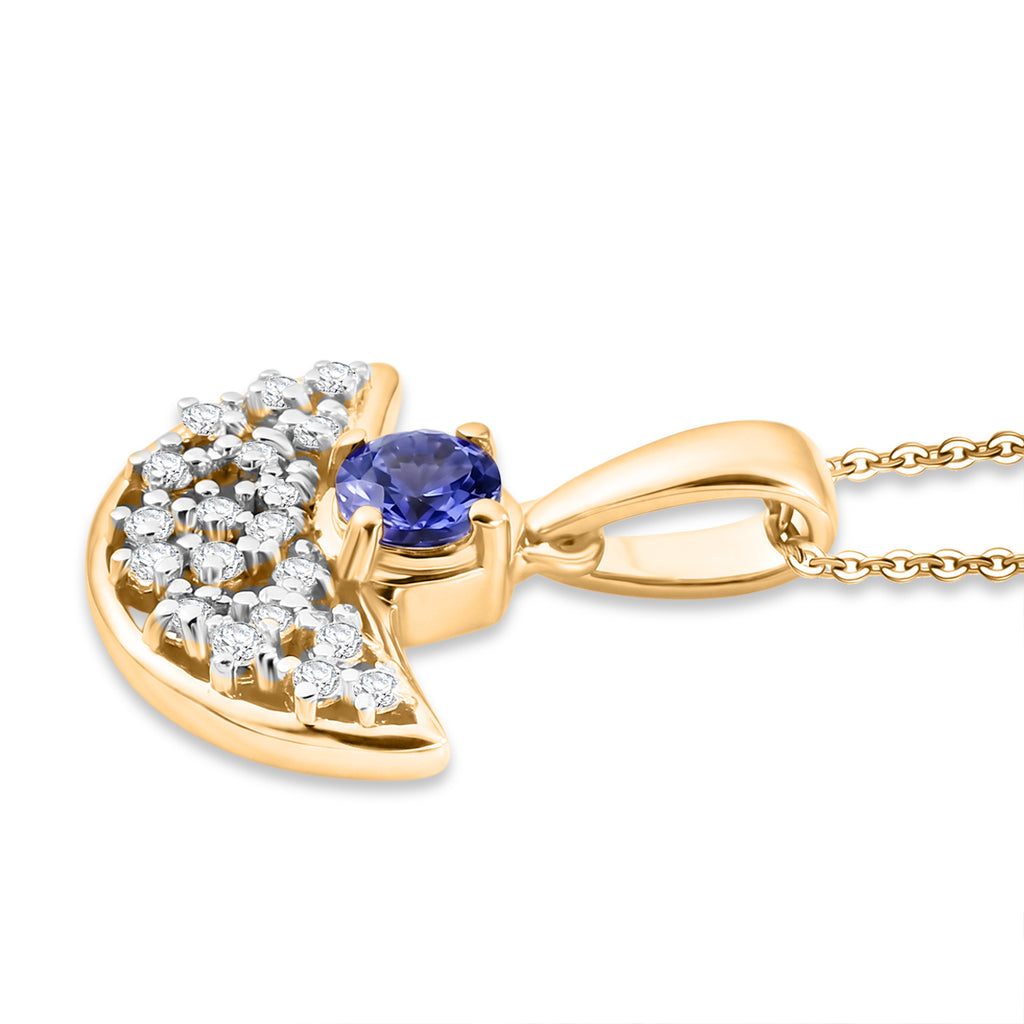 D'Joy - Tanzanite & White Zircon Pendant with Chain (Size 20) in Yellow Gold Plated Sterling Silver_4479541_3