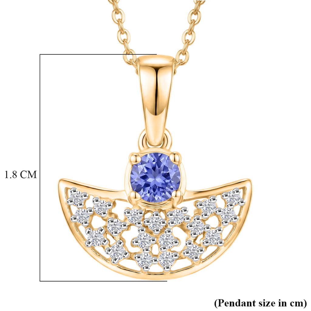 D'Joy - Tanzanite & White Zircon Pendant with Chain (Size 20) in Yellow Gold Plated Sterling Silver_4479541_5