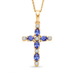 D'Joy - Tanzanite & Moissanite Cross Pendant with Chain (Size 20) in Yellow Gold Plated Sterling Silver 1.06 Ct._4479542