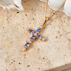 D'Joy - Tanzanite & Moissanite Cross Pendant with Chain (Size 20) in Yellow Gold Plated Sterling Silver 1.06 Ct._4479542_2