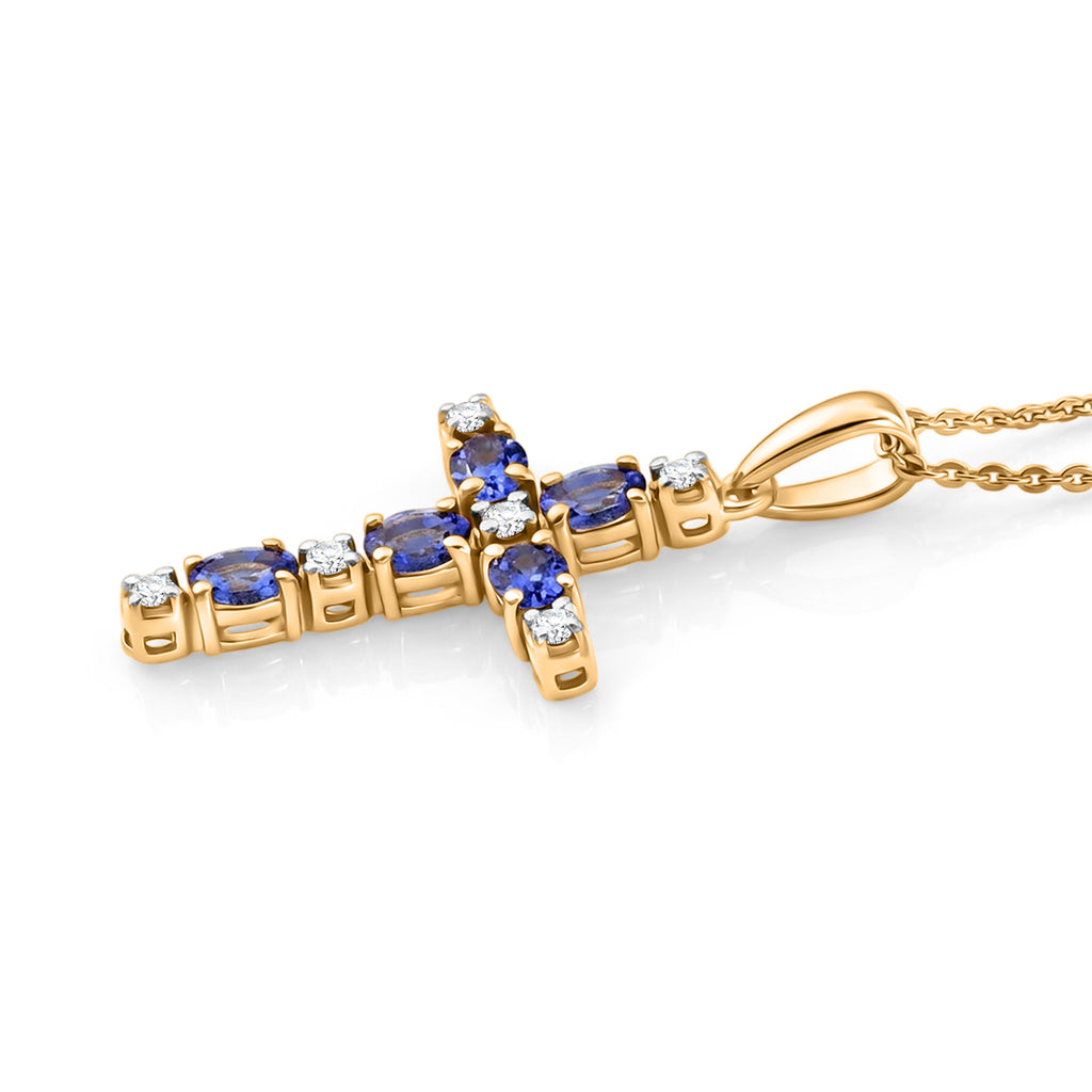 D'Joy - Tanzanite & Moissanite Cross Pendant with Chain (Size 20) in Yellow Gold Plated Sterling Silver 1.06 Ct._4479542_3