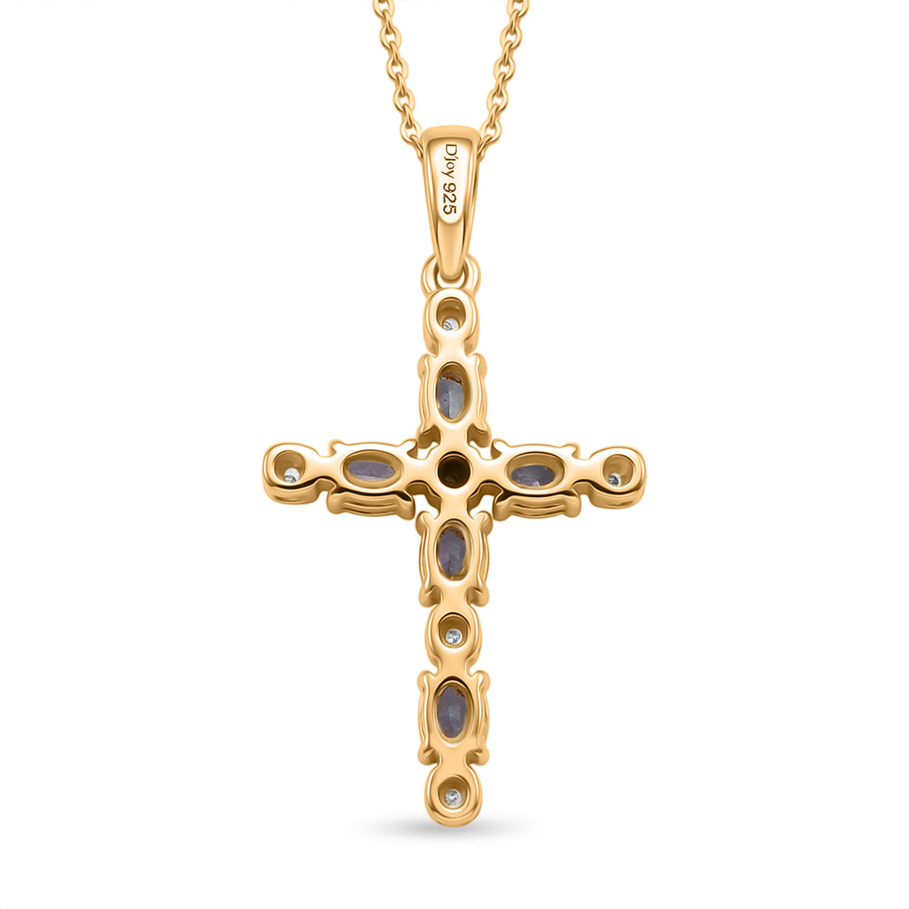 D'Joy - Tanzanite & Moissanite Cross Pendant with Chain (Size 20) in Yellow Gold Plated Sterling Silver 1.06 Ct._4479542_4