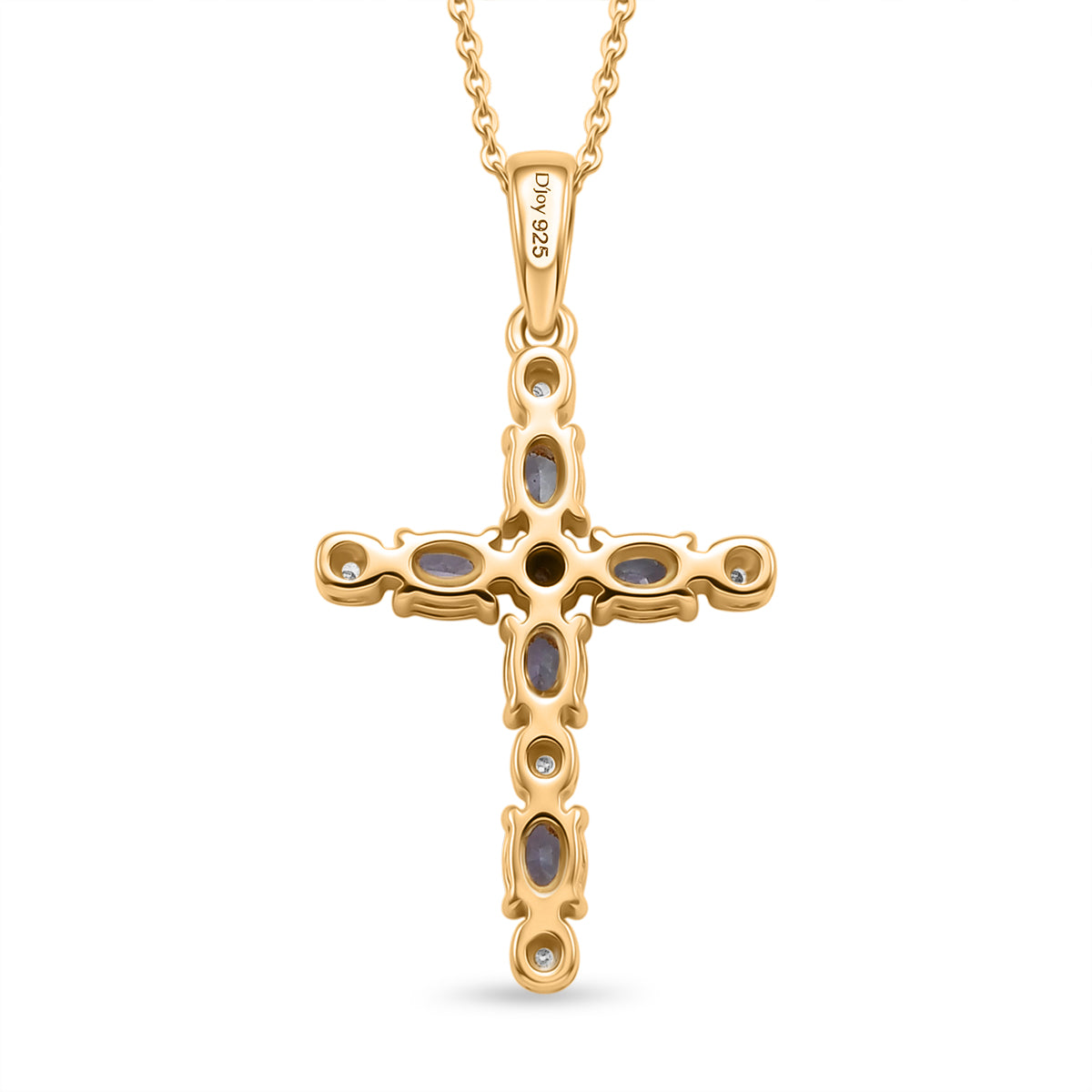 D'Joy - Tanzanite &amp; Moissanite Cross Pendant with Chain (Size 20) in Yellow Gold Plated Sterling Silver 1.06 Ct. V32514251 5