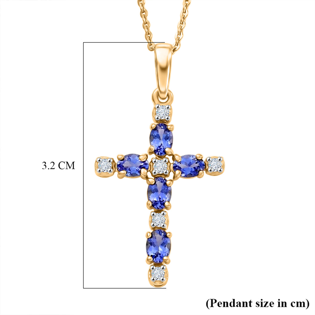 D'Joy - Tanzanite & Moissanite Cross Pendant with Chain (Size 20) in Yellow Gold Plated Sterling Silver 1.06 Ct._4479542_6