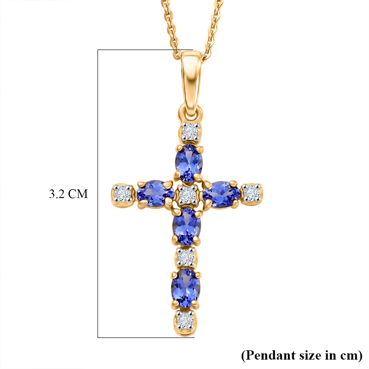 D'Joy - Tanzanite &amp; Moissanite Cross Pendant with Chain (Size 20) in Yellow Gold Plated Sterling Silver 1.06 Ct. V32514251 7