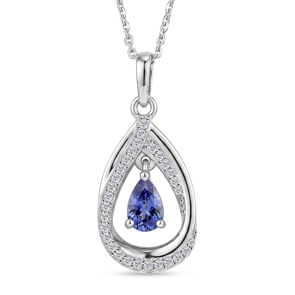 D'Joy - Tanzanite & White Zircon Pendant with Chain (Size 20) in Rhodium Overlay Sterling Silver_4479543