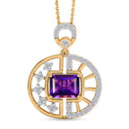 D'Joy - AAA Zambian Amethyst & White Zircon Geometric Circle Pendant with Chain (Size 20) in Yellow Gold Plated Sterling Silver 2.00 Ct._4479650