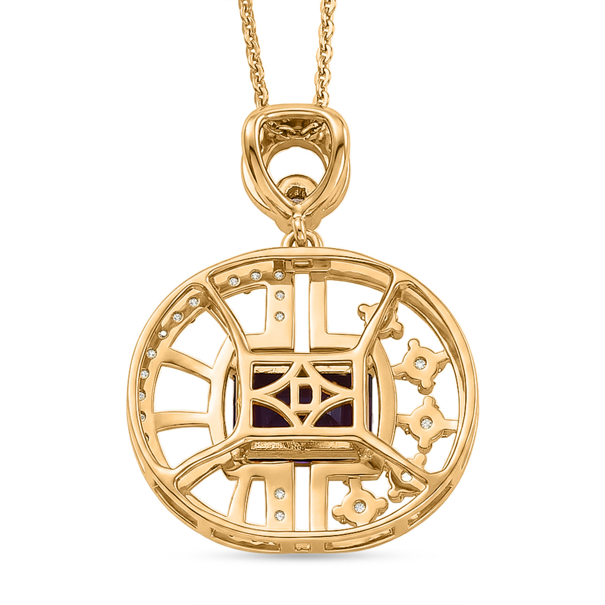 D'Joy - AAA Zambian Amethyst &amp; White Zircon Geometric Circle Pendant with Chain (Size 20) in Yellow Gold Plated Sterling Silver 2.00 Ct. 4479650 5
